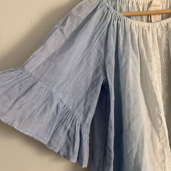 Chicos ombre blue peasant style gauzy lace blouse size 0P 100% cotton - Picture 2 of 8